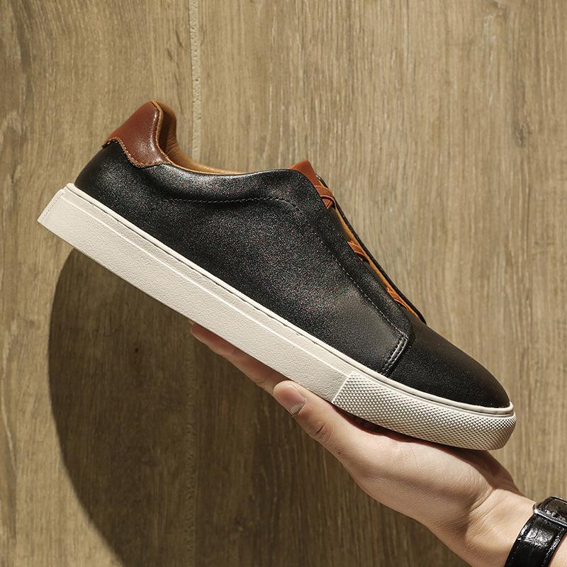 

2025 autumn new classic casual leather shoes Korean version of versatile personalized men s shoes fashion board shoes trendy loafers 45 чорний