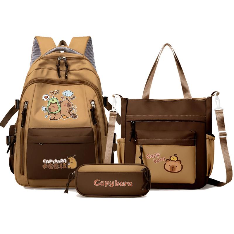 Capybara Schoolrugzak Tieners Meisjes Schooltassen Set Casual Dagrugzak Kinderen 3Stuks Boekentas Kawaii Kinder Schooltas Reisrugzak