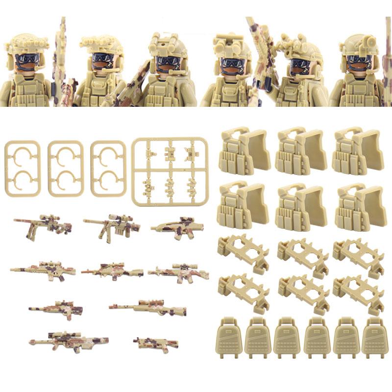 Promotions! 6Pcs Military Ghost Commando Army Soldiers Model Action Figure Blocks Construction Building Bricks Toys For Children