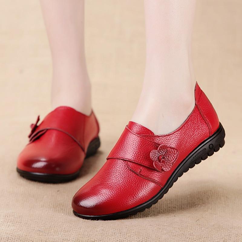 Big size New Retro Handmade Folk Style Women Flats Leather Soft Bottom Casual Shoes Mother Fashion Loafers Nurse Work Shoe