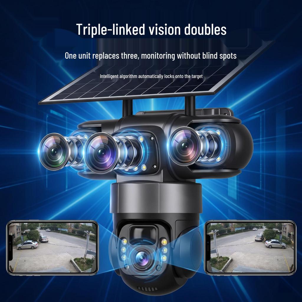 V380 4G Solar PTZ Camera: Tri-Lens, Low Power, Full-Color HD Night Vision for Southeast Asia Surveillance