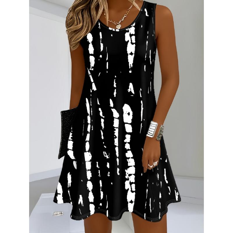 European and American Spring and Summer Women's Tie-dye Digital Printed Casual Long Skirt, Made of Smooth Silk Fabric