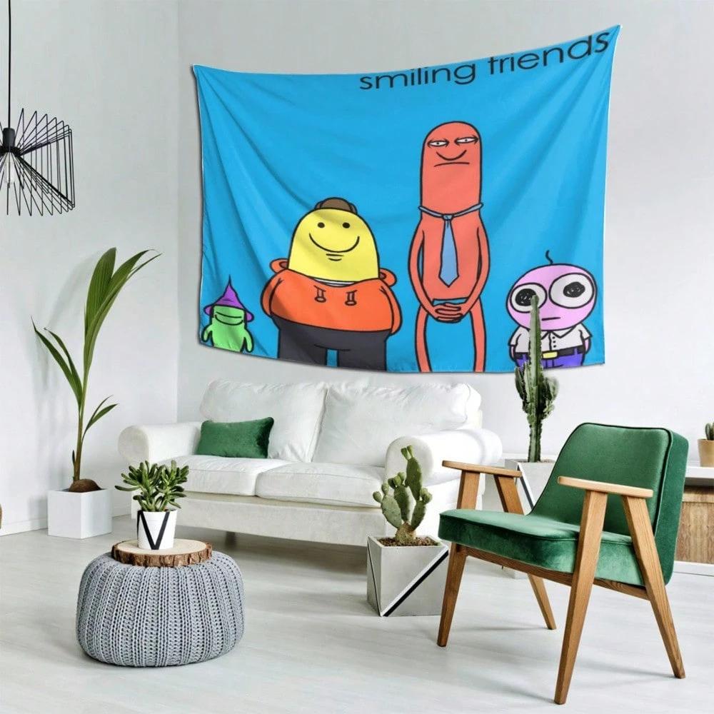 1pc Funny Smiling Friends Wall Hanging Polyester 2D Flat Print for Bedroom  Game Room Adult Swim Aesthetic Gift for Comedy