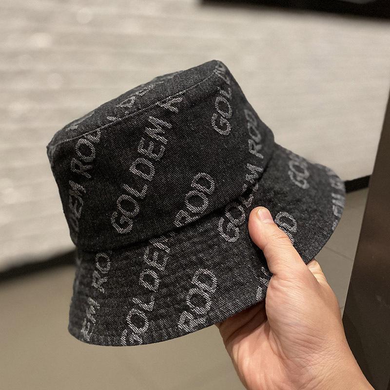 Ins Embroidery Letters Washed Denim Bucket Fisherman Hat Children Spring and Summer Versatile Washbasin Hat