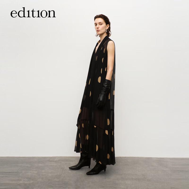 Edition Women's Autumn Pussy-Bow Polka Dot Silk Two-Piece Dress