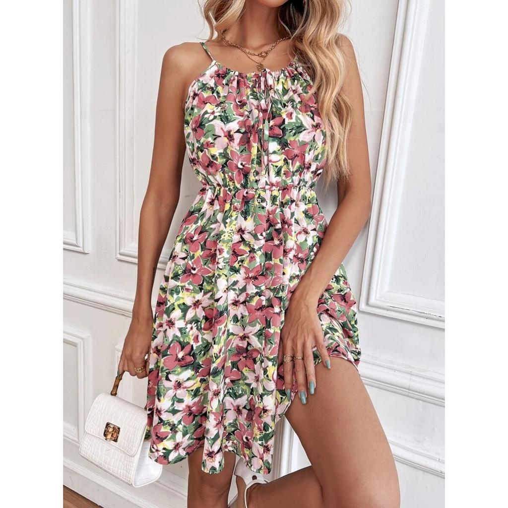 Summer New Style, Elegant, Sleeveless, Dress, Pullover, Printed, Elastic Waist, Camisole Short Skirt, Women's