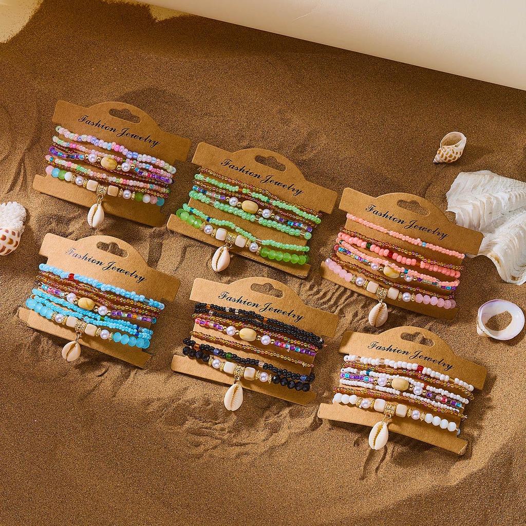Bohemian Seashell & Rice Bead Bracelet Set for Beach, Vacation, Party 