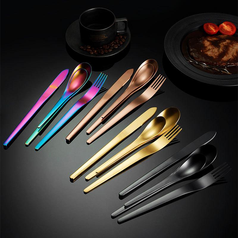 New Creative 304 Stainless Steel Cutlery Set Luxury Gold Tableware Matte Spoons Steak Knife Fork Dinnerware Set Kitchen Utensils