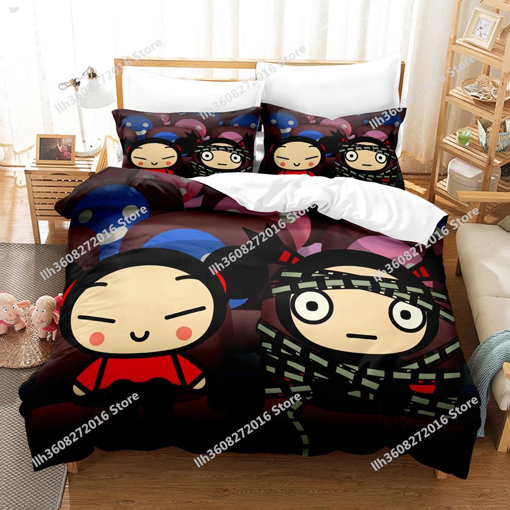 Kawaii Pucca Bedding Set Single Twin Full Queen King Size Bed Set Adult Kid Bedroom Duvetcover Sets 3D Print Anime Bed Sheet Set