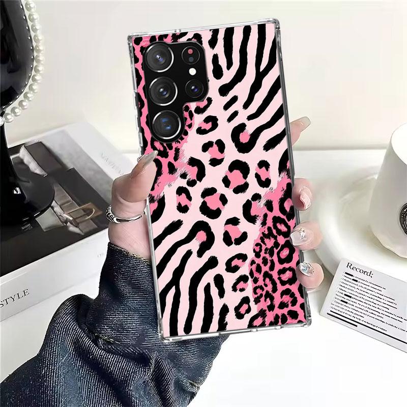 Pink Leopard Print Soft Phone Case For Samsung Galaxy S22 S23 S24 S25 Edge S26 Ultra S20 FE S21 Plus + Fundas Coque Galaxy S20 S