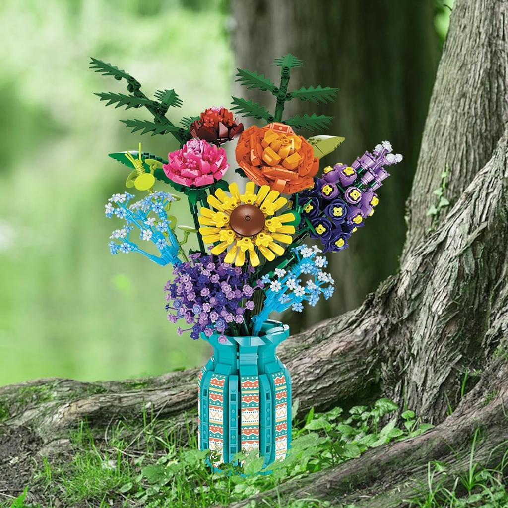 Flowers Bouquet Toys Building Blocks Set with Vase,Hydrangea, Artificial Plants for Adults, Teen Girls, Home, Office Decor- 1853pcs