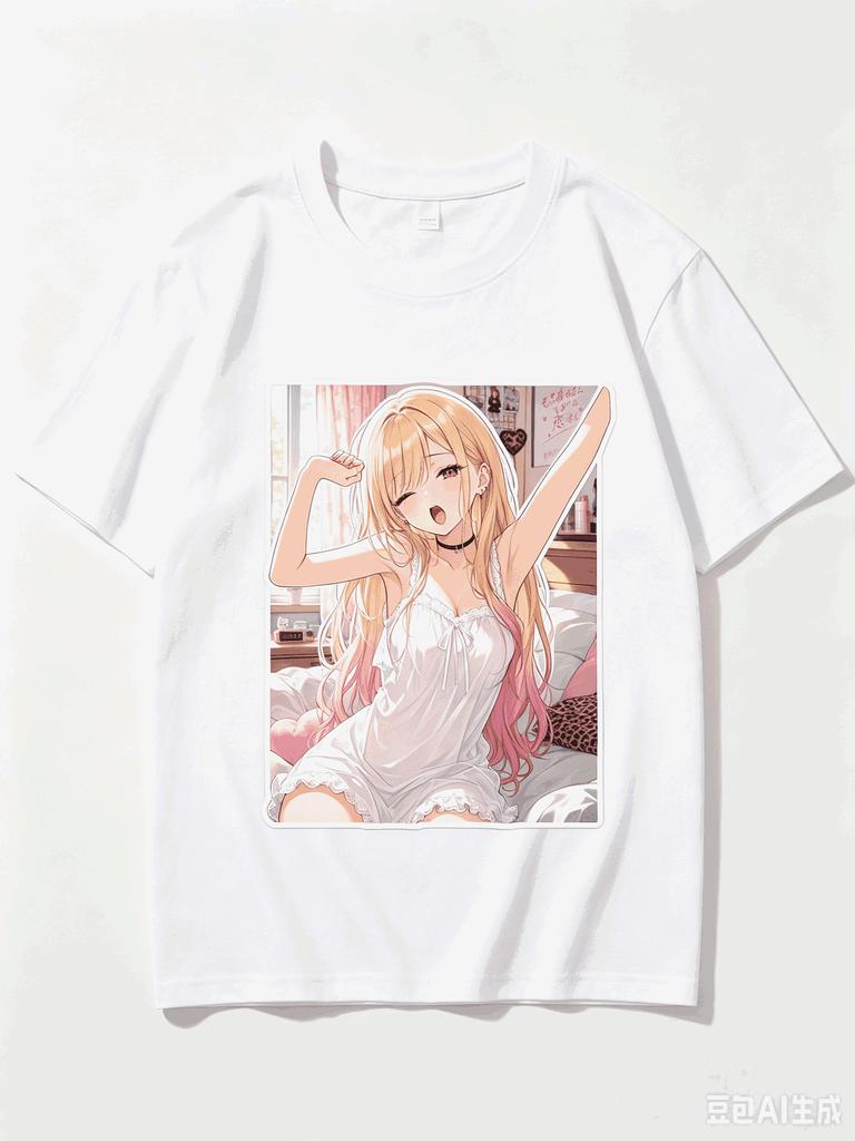 2026 New Unisex Crew Neck Casual Short Sleeve T-Shirt With Morning Stretch Bedroom Marin Kitagawa Anime Print T-shirt
