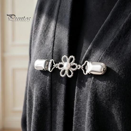 Clothing Embellishments Hollow Flower Cardigan Sweater Clip, Vintage Women Clip with Fasteners Faux Pearl, Cincher for Dress Shawl Pants Scarves