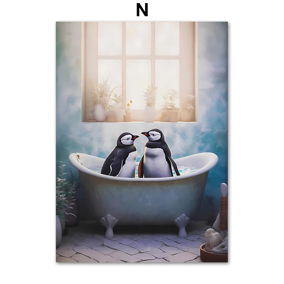 Funny Koupelna Humor Zebra Žirafa Lev Prase Pes Kočka Skot Tučňák Sova Nástěnná výzdoba domova Toaleta Plakát Umělecká reprodukce Obraz na plátně