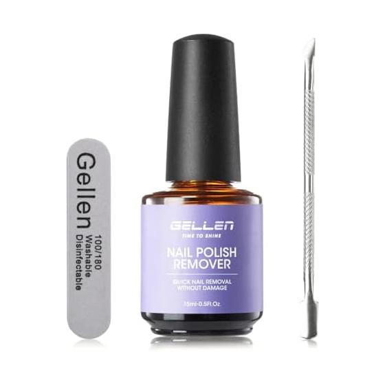 Gellen Gel Nail Remover 15ml Acetone Free Nail Remover Gel Off Remover Quickly Removes in 3-5 Minutes Nail Friendly Easy Off Self Nail Use Steel