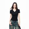 Black v-neck short-sleeved t-shirt women's summer slim-fit front shoulder bottoming shirt with a new top inside