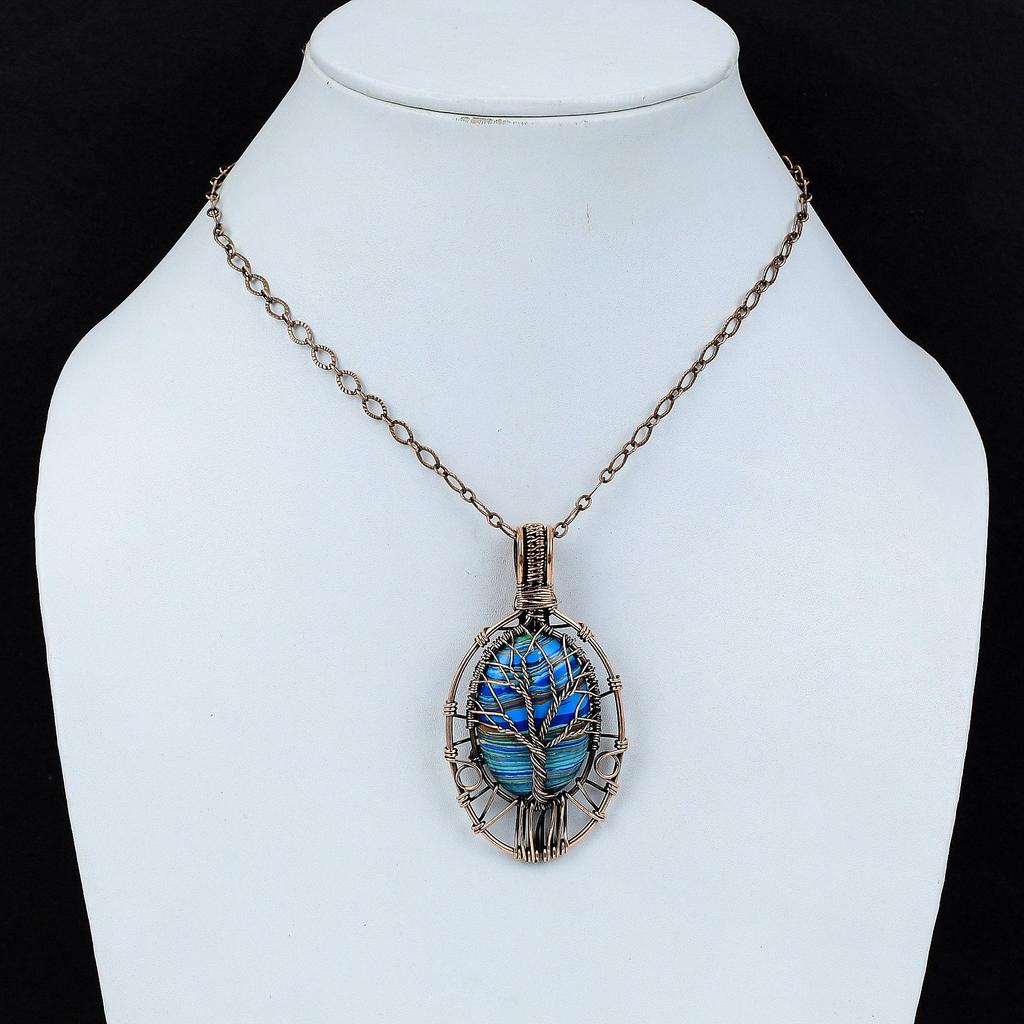 Pendentif arbre de vie arc-en-ciel Calsilica Pendentif enveloppé de fil de cuivre Pendentif en pierre précieuse Pendentif fait main Cadeau pour elle Bijoux enveloppés de fil de cuivre