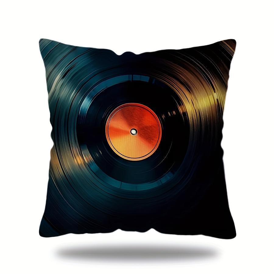 1Pc Retro Vinyl Record Themed Throw Pillow Cover Modern Design Zipper Pillowcase Square Cushion Case Home Decoration