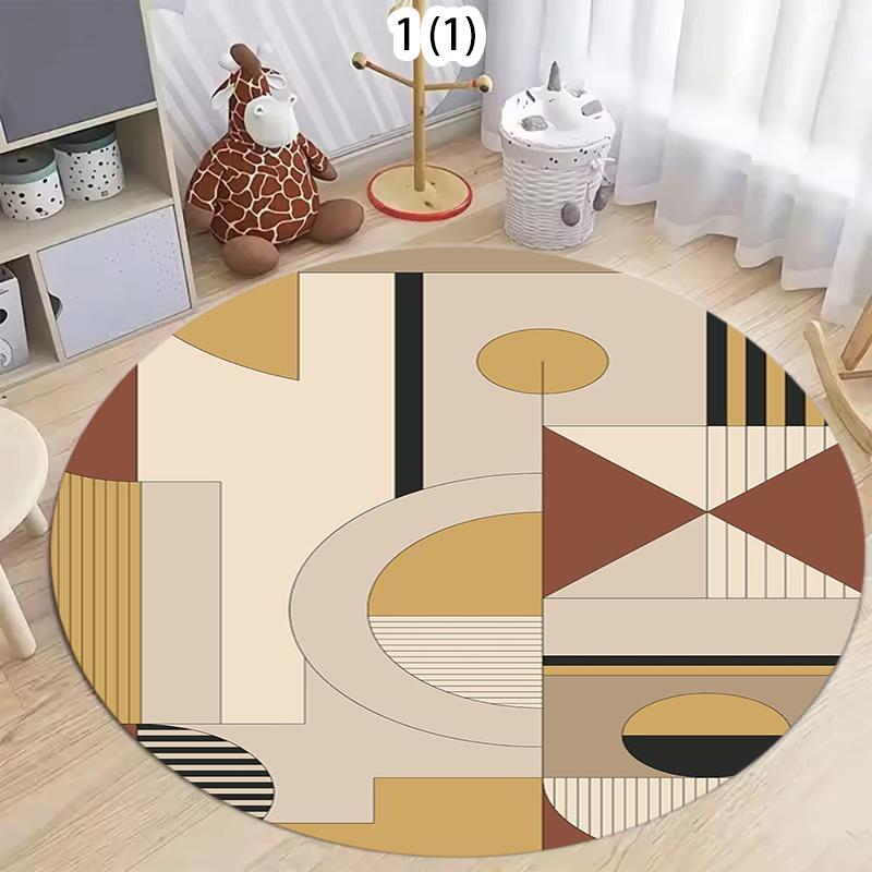 Round Area Rug with Artistic Geometric Color Block Patterns and Retro Abstract Lines for Living Room Bedroom and Home Decor