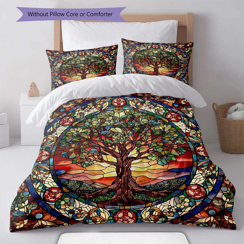 Tree of Life Pattern Bedding Quilt Set Quilt Cover Pillowcase Home Decoration Gift (1 * Duvet Cover + 2 * Pillowcase, Without Core)