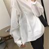 Women Crew Neck Long Sleeve T-Shirt Shirt Patchwork Drawstring Loose Casual Blouse Korean Style Fall Top