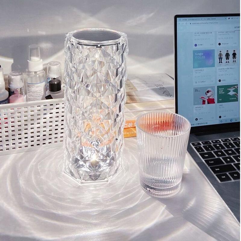 Modern Glass Crystal Table Lamp LED Rose Lights Indoor Lighting for Bedside Table LED Touch Control Night Light LED Desk Lamp