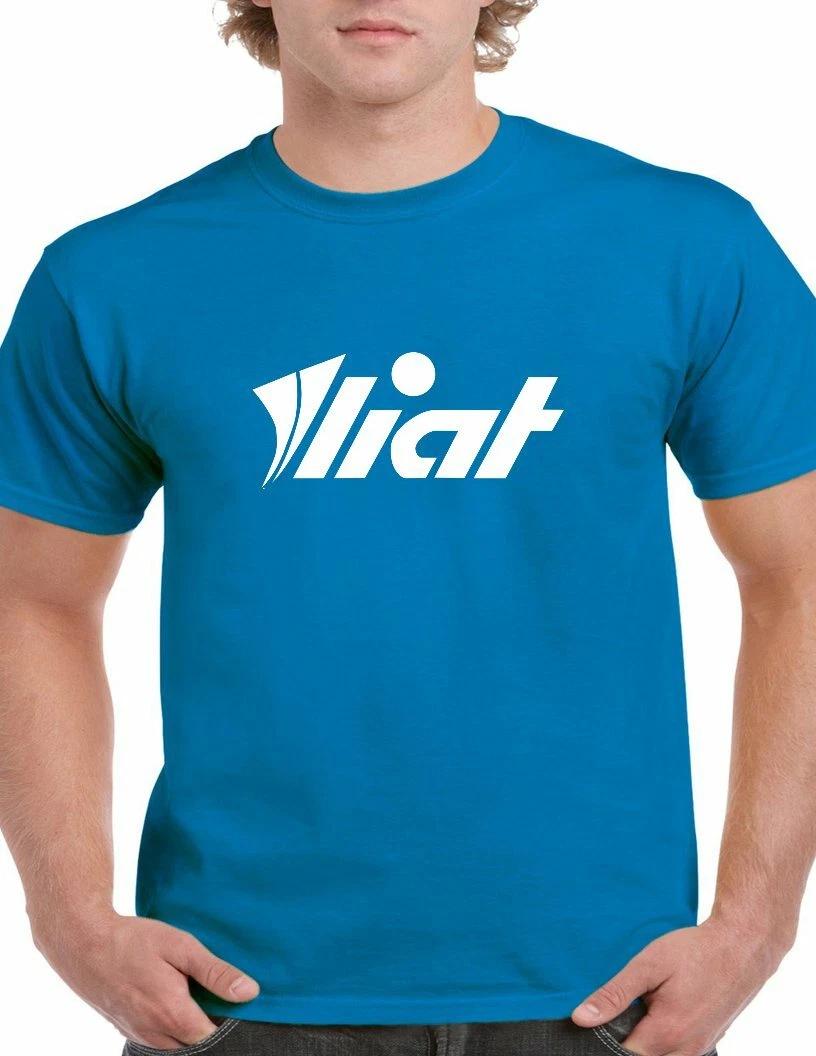 Liat Airlines Retro Logo Tee Caribbean Island Leeward Royal Blue Cotton T-Shirt L