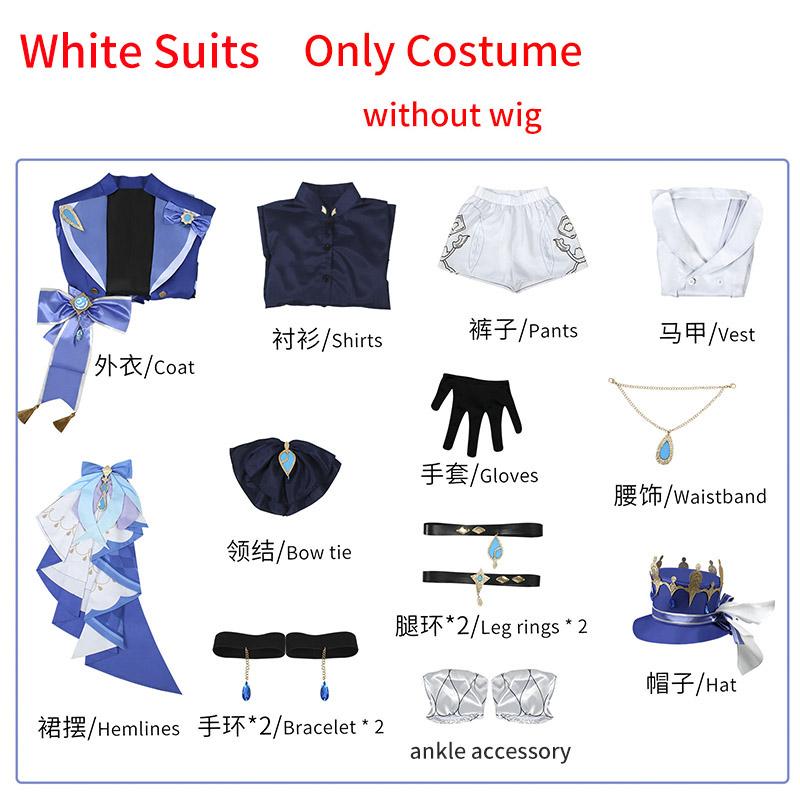 Furina Cosplay Costume Wig Hair Impact Fontaine Focalors With Hat White Black Suits High Heel Cosplay Shoes For Women Outfits