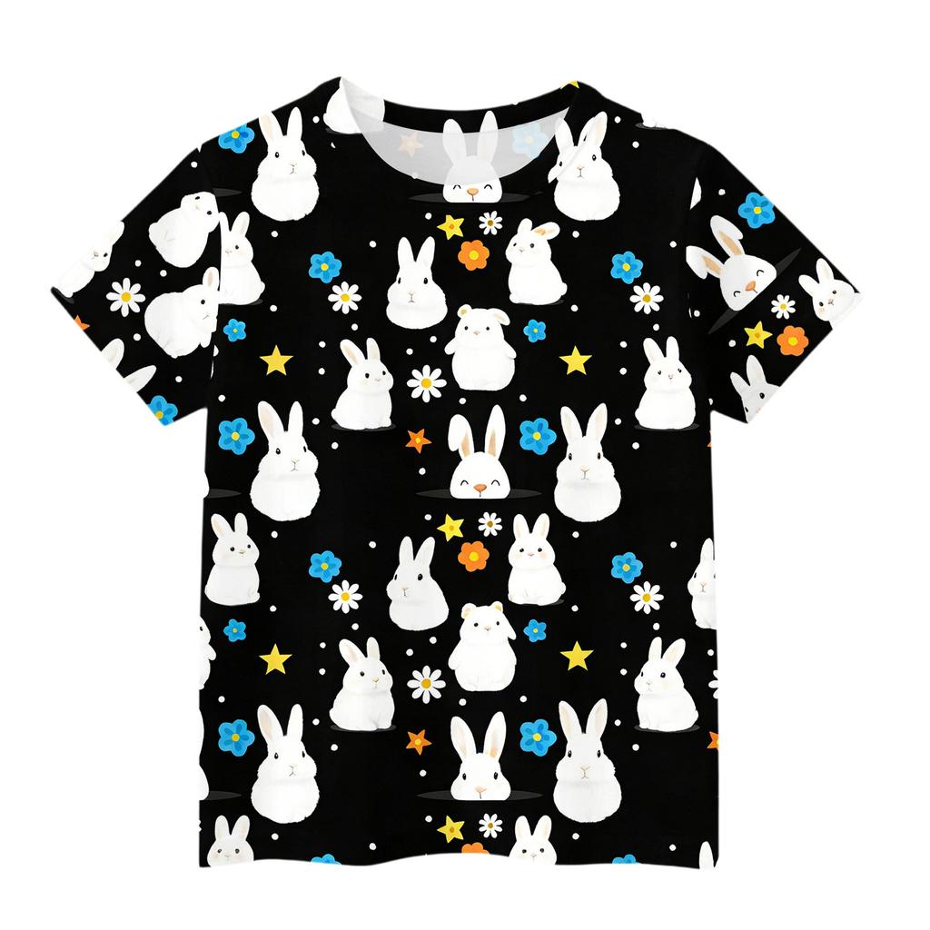 Boys Girls Round Neck Casual Printed Short-sleeved T-shirt Top