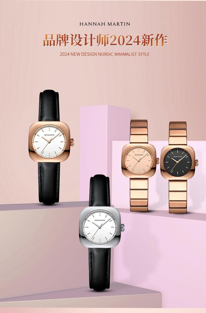 Hannah Martin Watch Stylish Classic Simple Watch Business Quartz Waterproof Watch Rose Gold Black Plate and Women's Women's (Black White) [Item]