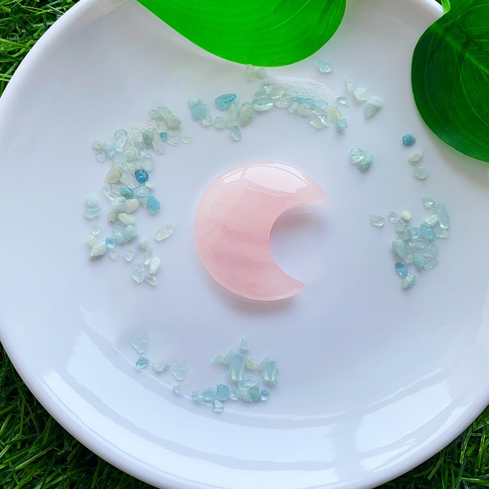 Nature Stone 30mm Gemstone Carving Crescent Moon Rose Quartz Amethyst Crystal Moon Crystal Carving Moon (Rose quartz,Diameter about 3cm) розовый кварц