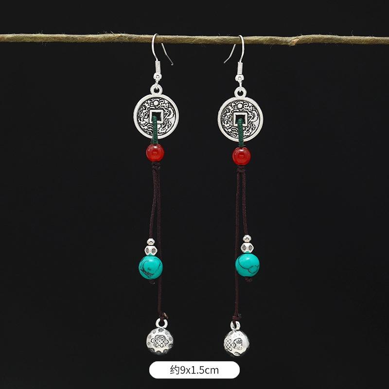 Niche Copper Coins, Fringed Earrings, Mountain Ghosts Spend Money On Long Earrings, Retro Personalized Antique Earrings.