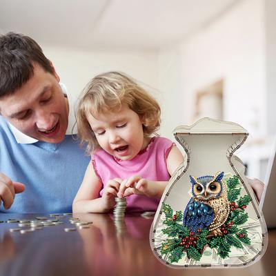 Akrylowy Drewniany Blat Stołu z Kwiatami Pudełko na Pieniądze Malowanie Diamentami DIY Pudełko do Przechowywania Pieniędzy Dekoracje Diamond Art dla Dorosłych Początkujących