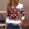 Women's T Shirt Tee Christmas Printed Button 3/4 Sleeve Tunic Daily Weekend Fashion Basic V- Neck Regular Top