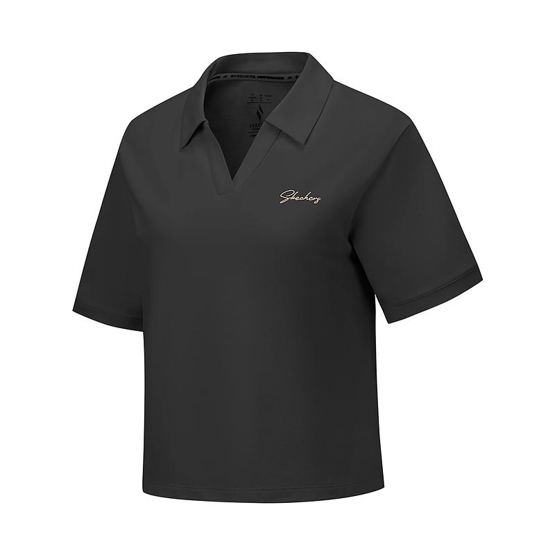 Skechers Godri Ss25 Knitted Comfortable Breathable Short Sleeve Polo Shirt Women tops Carbon-Black P225W211-0018 M