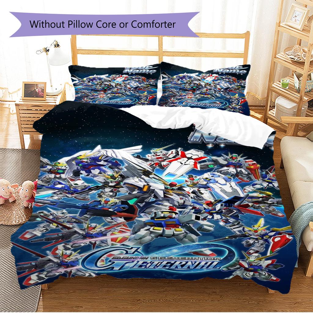 Name Custom Gundam Pattern Bedding Set Quilt Cover Pillowcase Home Decor Gift (1 * duvet cover + 2 * pillowcase, without core)