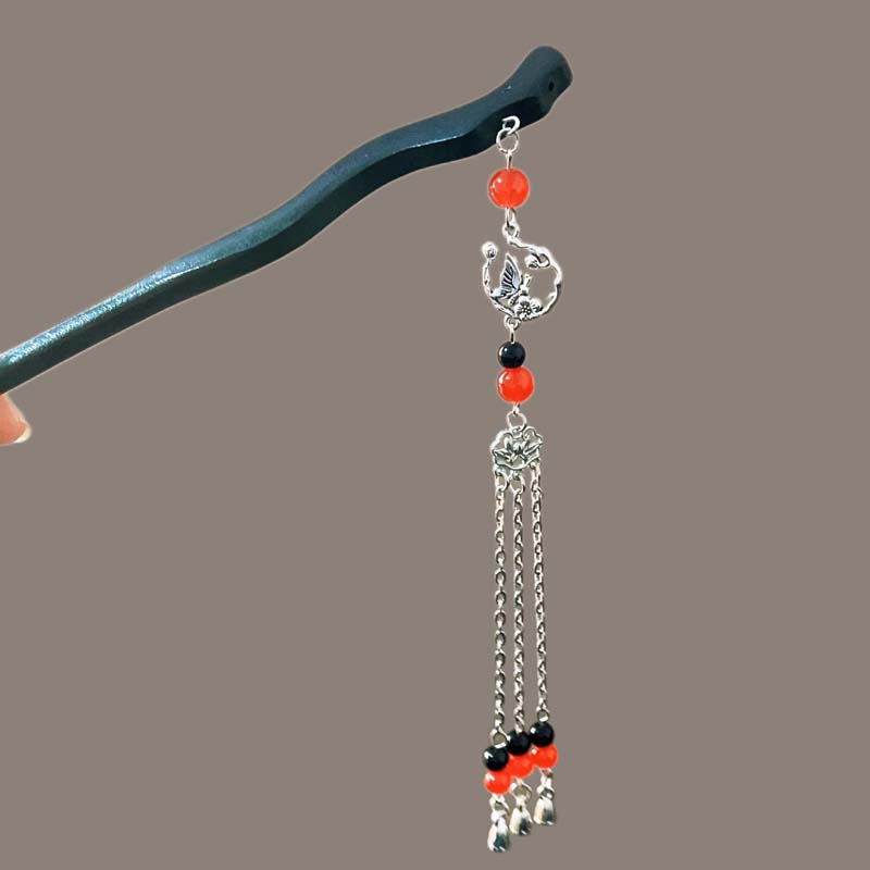 Vintage Chinese Style Wooden Tassel Hair Sticks For Women Girls Elegant Moon Hair Clip Hanfu Headwear Jewelry Hair Accessories