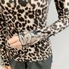 Women's Autumn and Winter Plush Leopard Print Bottom Shirt Large Size Long Sleeve Lace Embroidered Top