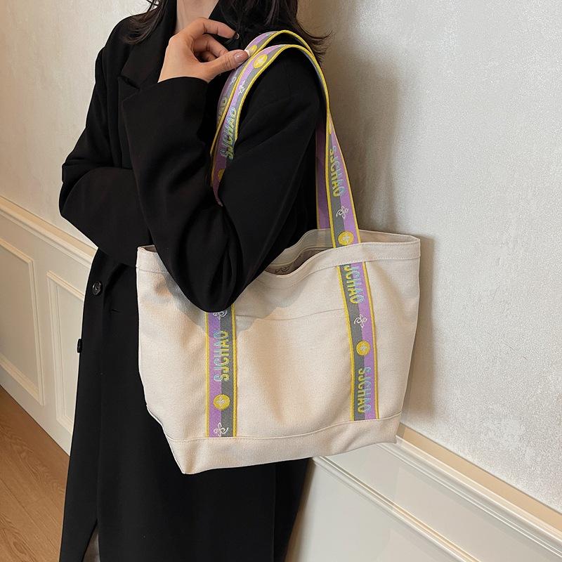 Canvas Bag Women's Large Capacity Simple 2025 New Casual Fashion Shoulder Bag for Commuting Tote Travel Bag