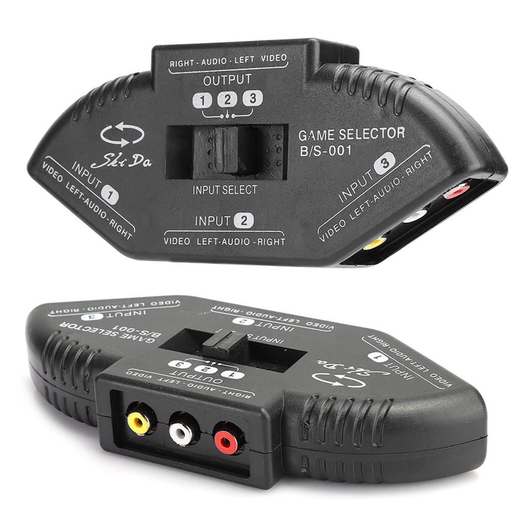 3 In 1 Out Video Splitt Black Selector with AV Cable for DVD VCD VCR