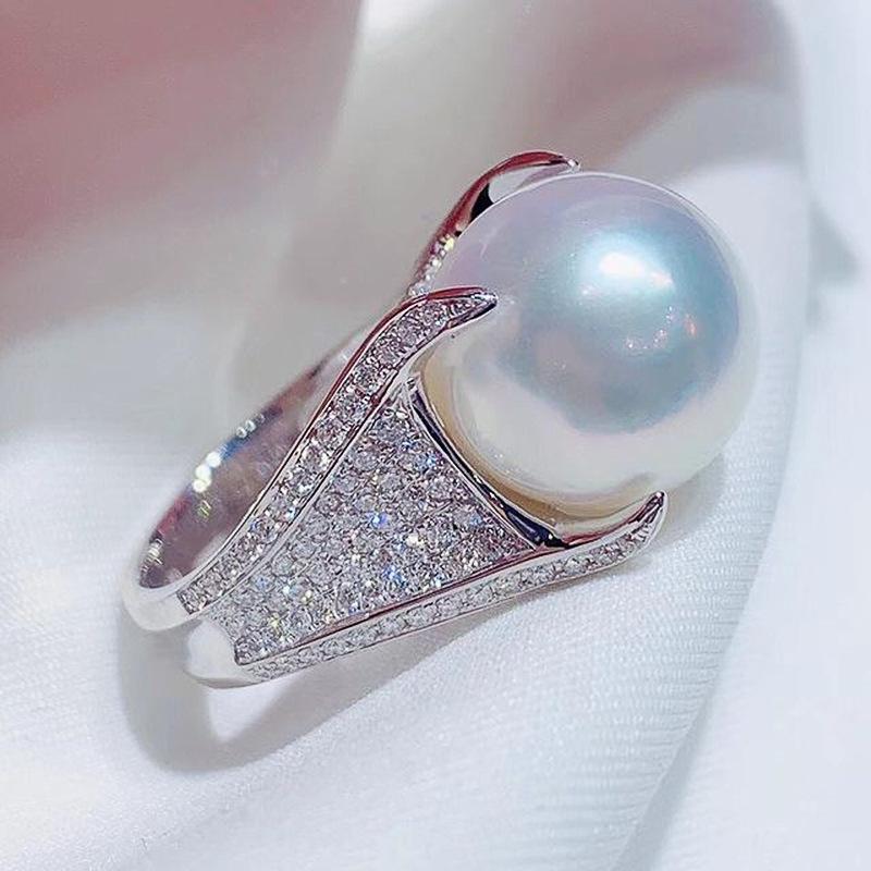 Baroque Jewelry, Luxury Seiko Full Of Zircon Sparkling Artificial Pearl Ring For Women
