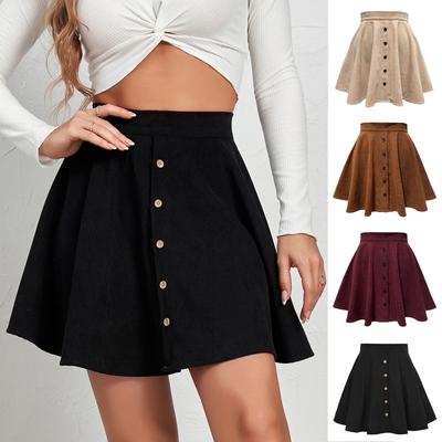 New Boutique Women's Clothing Solid Color Corduroy Autumn and Winter Skirt Fashionable and Sweet Single-row Buttons High-waisted Umbrella Skirt Women