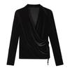 Lang Zi Retro Velvet Wrap V-Neck Blouse
