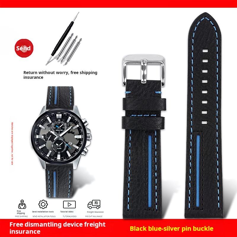 For Casio EDIFICE ECB-900YDB ECB-1000 EFR303/304/S510 EQB-50 Series Watch Band Genuine Leather Cowhide Watch Strap 22MM Bracelet