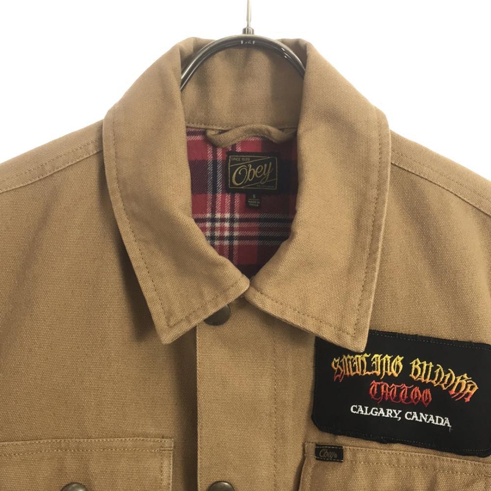 OBEY Logo patch Cotton jacket S beige Back check Men's Used