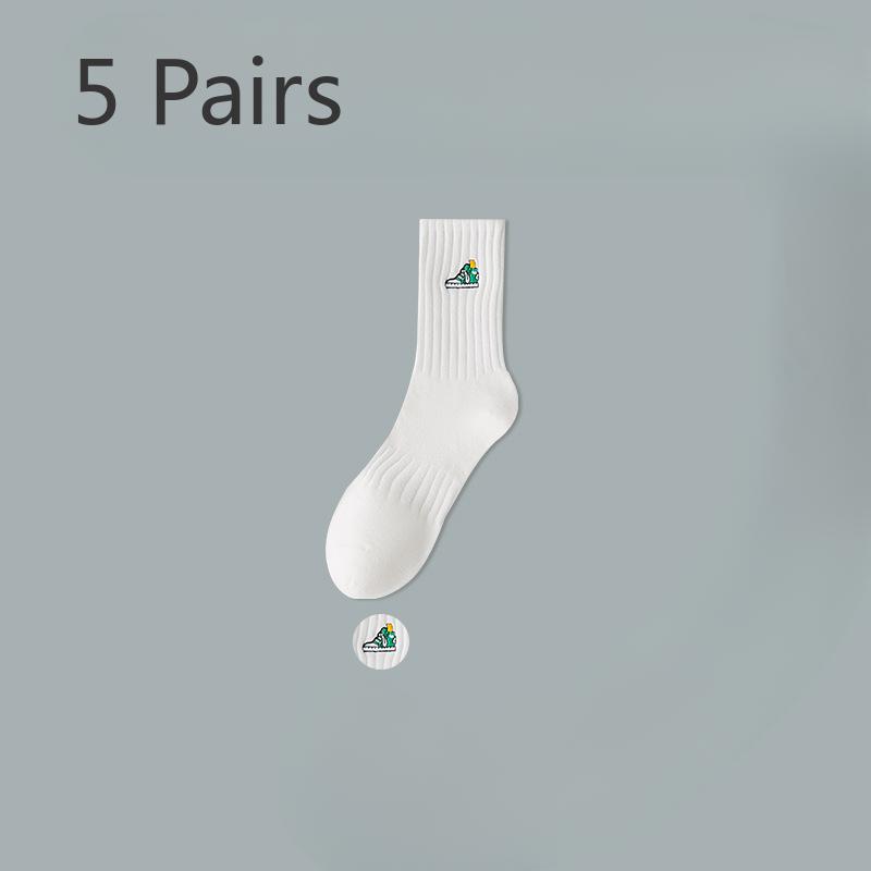 5 Pairs of Men's Spring and Autumn Trend Anti Odor Pure Cotton Running High School Middle Stockings