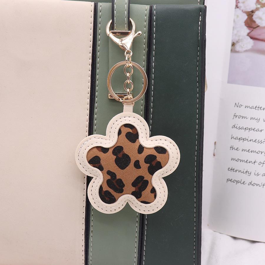 Korean Leather Leopard Print Flower Keychain Car Keyring Handbag Backbag Bag Pendant Hanging Ornament