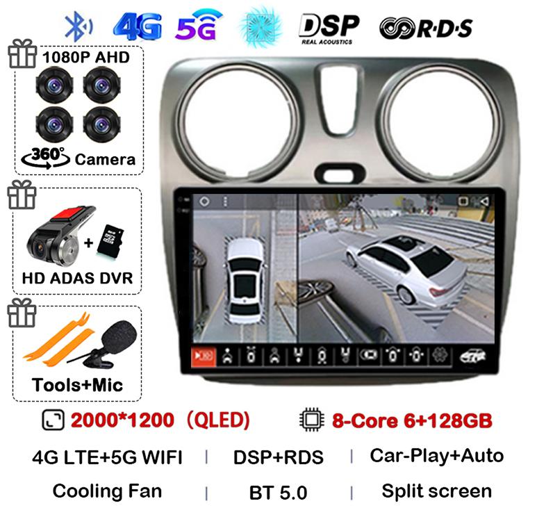 Android 14 Auto Carplay Car Radio For Renault Lodgy Dacia Dokker 2012 - 2020 Multimedia Video Player Navigation GPS 360 Camera