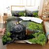 Steam Locomotive, Old-Fashioned, Shabby Train, Transportation, Digital Printing, Three-Piece Bed Sheet