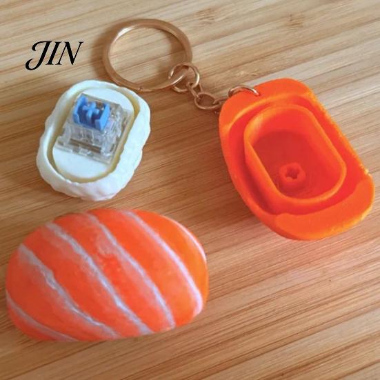 Commuter Stress Relief Toy Keychain Pendant, Simulated Salmon Sushi with Hanging Pendant Chain, 3D Printed Food Ornament for Backpack School Bag Gift